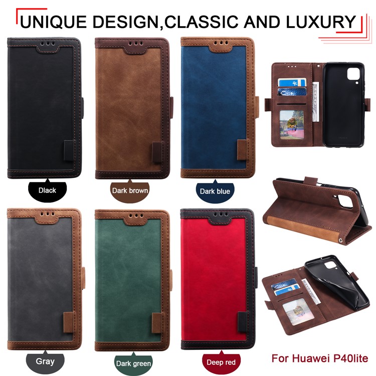 Retro Style Splicing Leather Wallet Cover Stand Phone Case for Huawei P40 lite/nova 6 SE/Nova 7i - Dark Brown-11