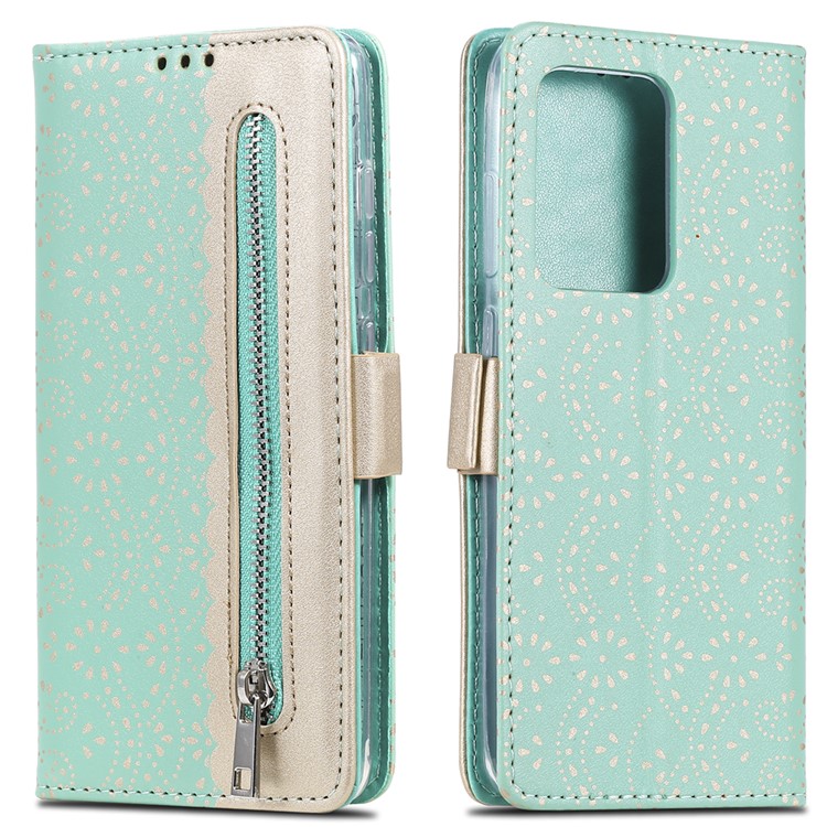 Lace Flower Zipper Pocket Leather Case for Huawei P40 Pro - Green-9