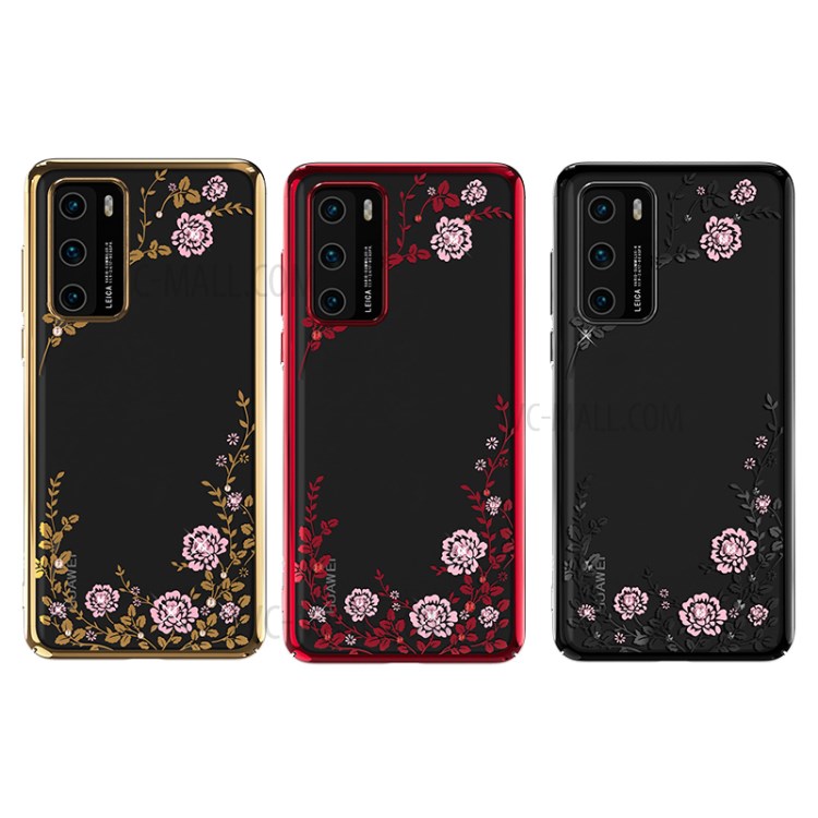 KINGXBAR Flora Series Authorized Swarovski Rhinestone Decor PC Hard Case for Huawei P40 - Black-2