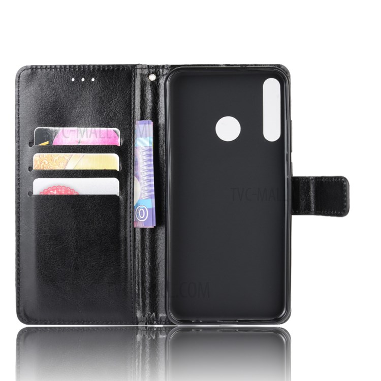 Crazy Horse Skin with Wallet Leather Stand Case for Huawei P40 lite E/Y7p - Black-6