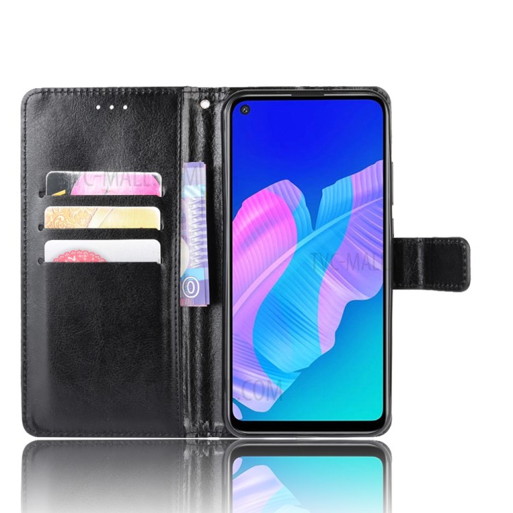 Crazy Horse Skin with Wallet Leather Stand Case for Huawei P40 lite E/Y7p - Black-7