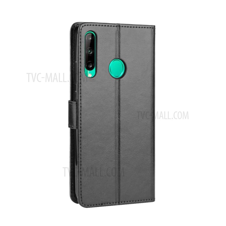 Crazy Horse Skin with Wallet Leather Stand Case for Huawei P40 lite E/Y7p - Black-9