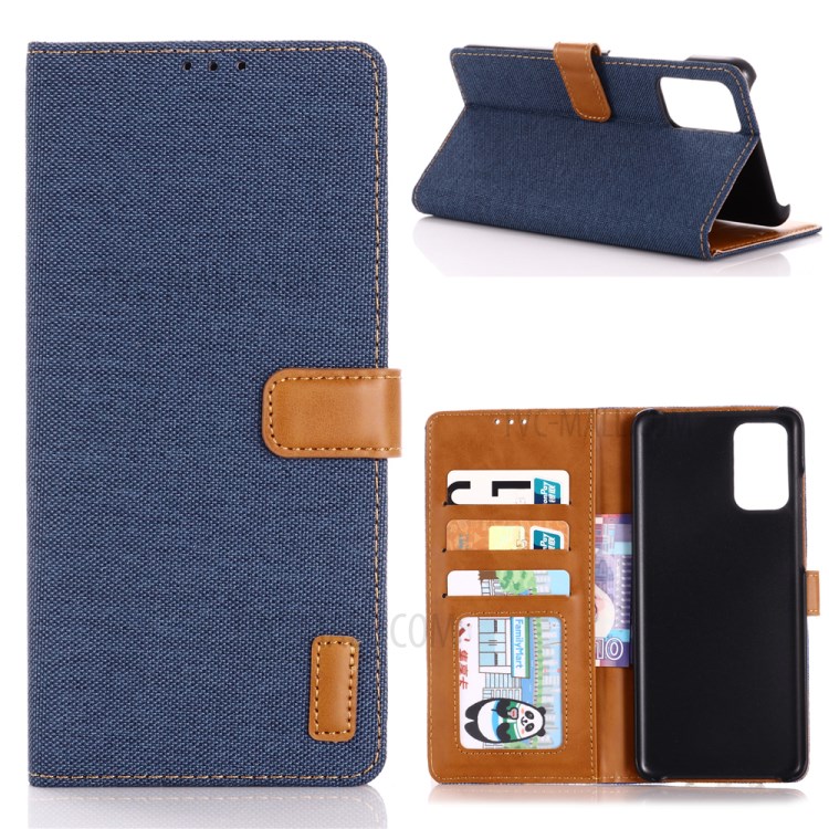 Jeans Cloth Leather Wallet Case for Huawei P40 - Dark Blue-1