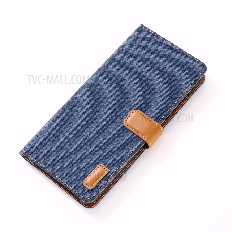 Jeans Cloth Leather Wallet Case for Huawei P40 - Dark Blue-10