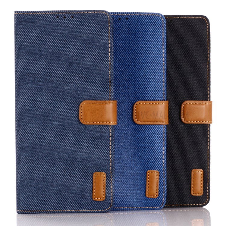 Jeans Cloth Leather Wallet Case for Huawei P40 - Dark Blue-11