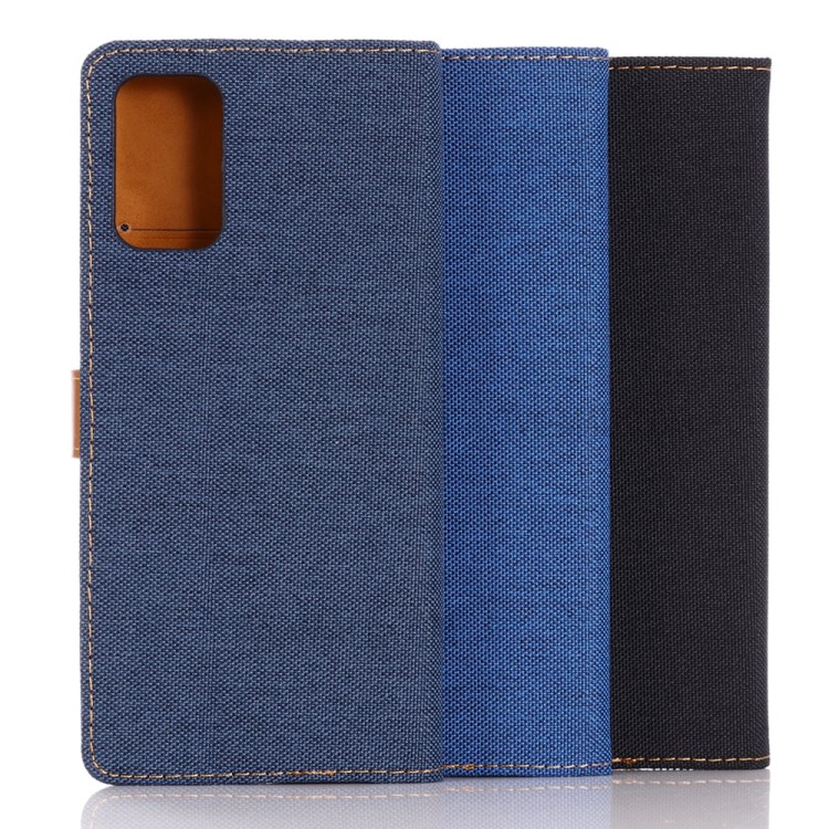 Jeans Cloth Leather Wallet Case for Huawei P40 - Dark Blue-12