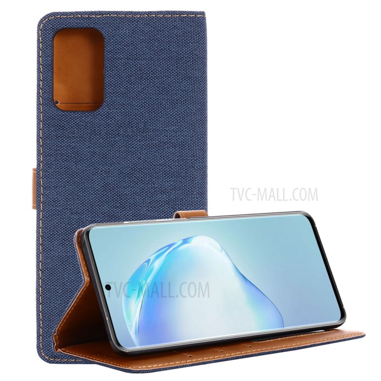 Jeans Cloth Leather Wallet Case for Huawei P40 - Dark Blue-2