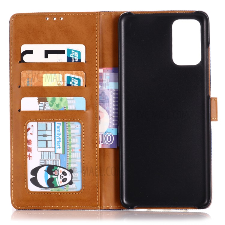 Jeans Cloth Leather Wallet Case for Huawei P40 - Dark Blue-7