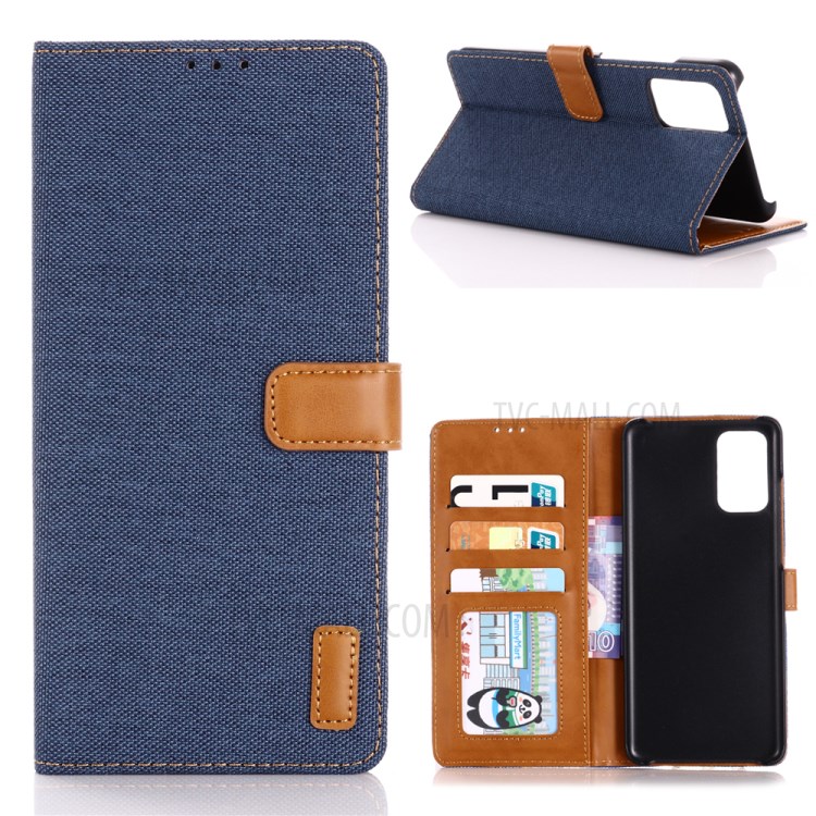 Jeans Cloth Leather Wallet Stand Case for Huawei P40 Pro - Dark Blue-1