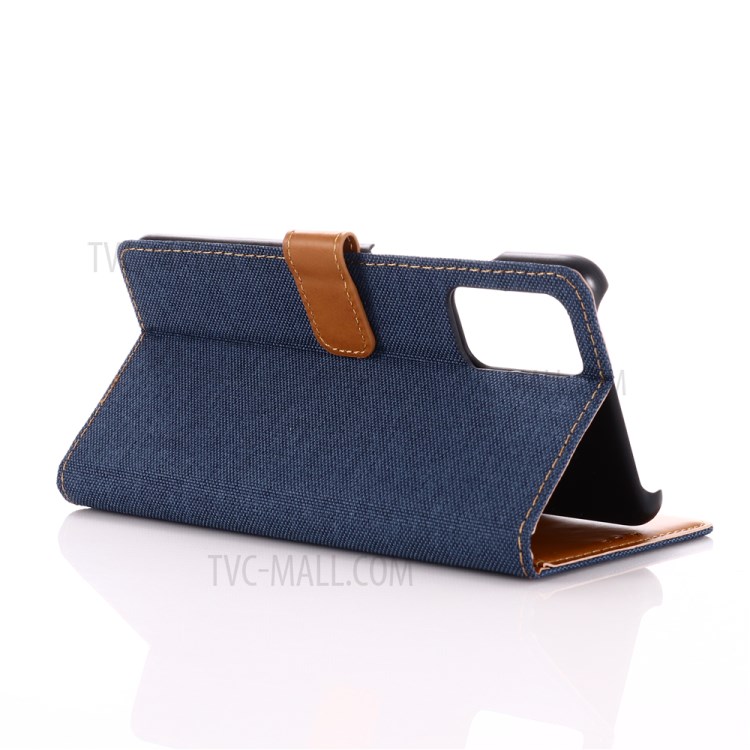 Jeans Cloth Leather Wallet Stand Case for Huawei P40 Pro - Dark Blue-8