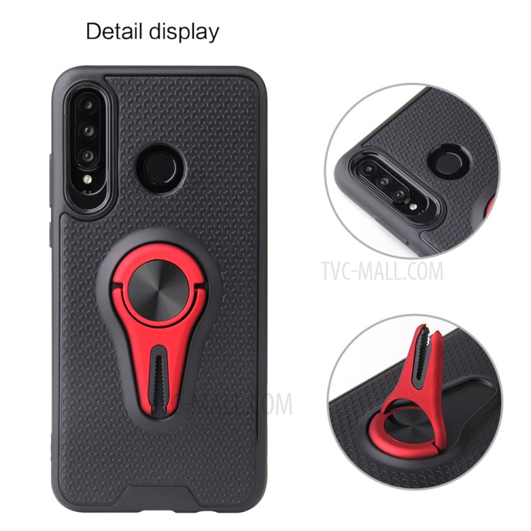 Finger Ring Air Outlet Kickstand PC + TPU Phone Case (Built-in Magnetic Metal Sheet) for Huawei P30 Lite / Nova 4e - Red-3