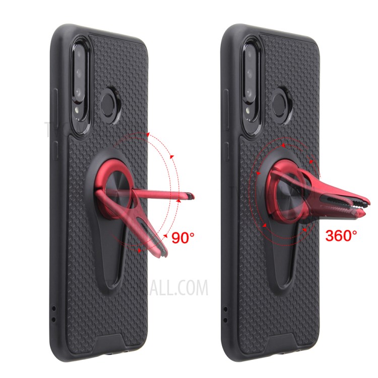 Finger Ring Air Outlet Kickstand PC + TPU Phone Case (Built-in Magnetic Metal Sheet) for Huawei P30 Lite / Nova 4e - Red-4