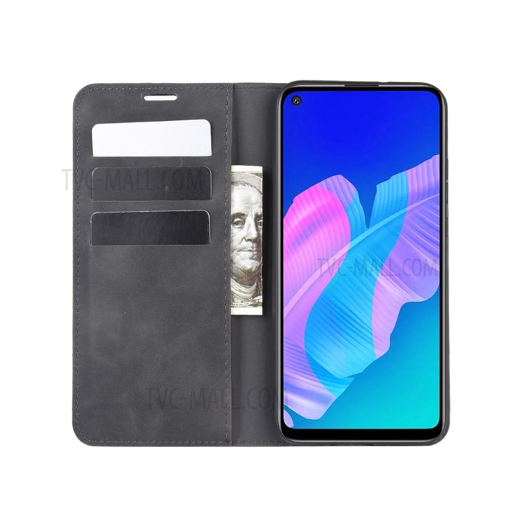 Silky Touch Leather Wallet Stand Case for Huawei P40 lite E / Y7p - Black-5