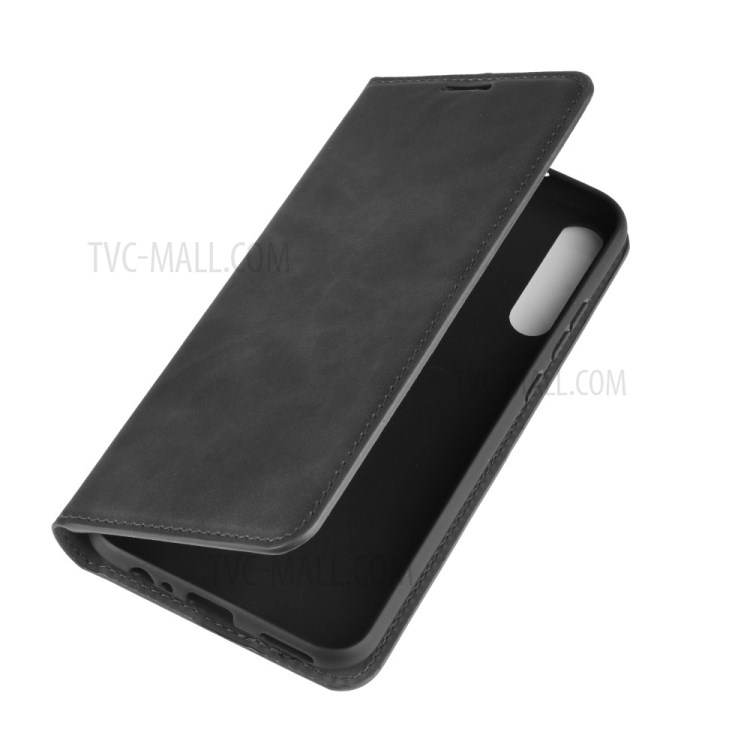 Silky Touch Leather Wallet Stand Case for Huawei P40 lite E / Y7p - Black-9