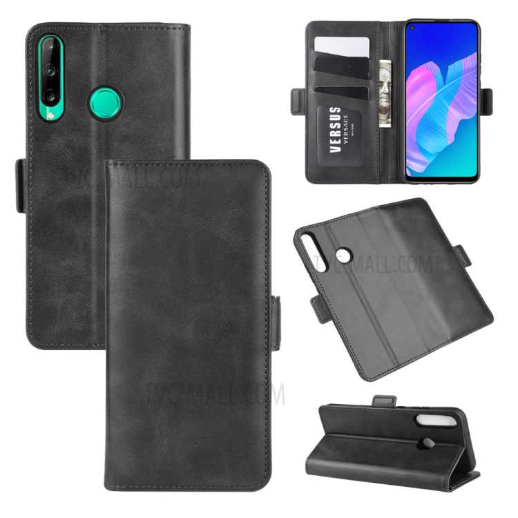 Double Clasp Flip Leather Cover for Huawei P40 lite E/Y7p - Black-1