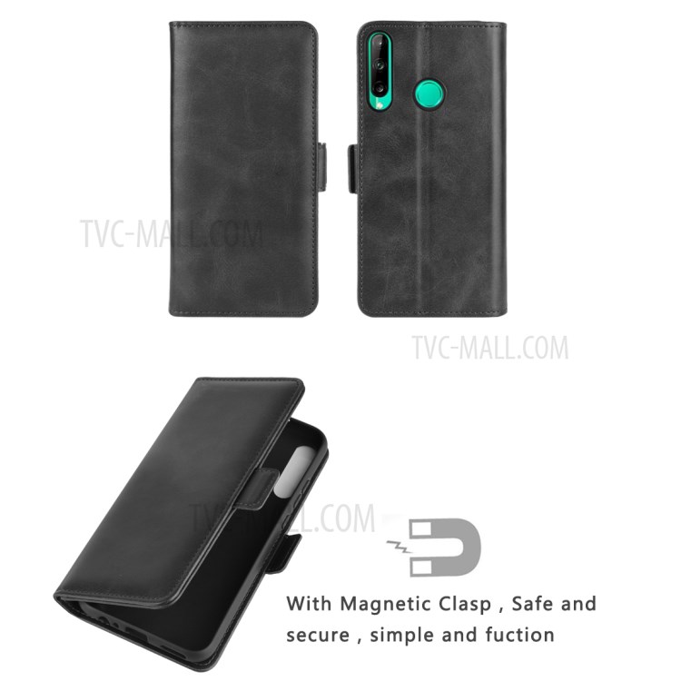 Double Clasp Flip Leather Cover for Huawei P40 lite E/Y7p - Black-6