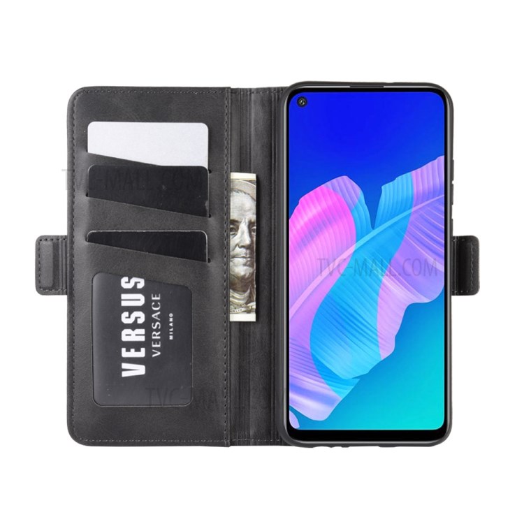 Double Clasp Flip Leather Cover for Huawei P40 lite E/Y7p - Black-8