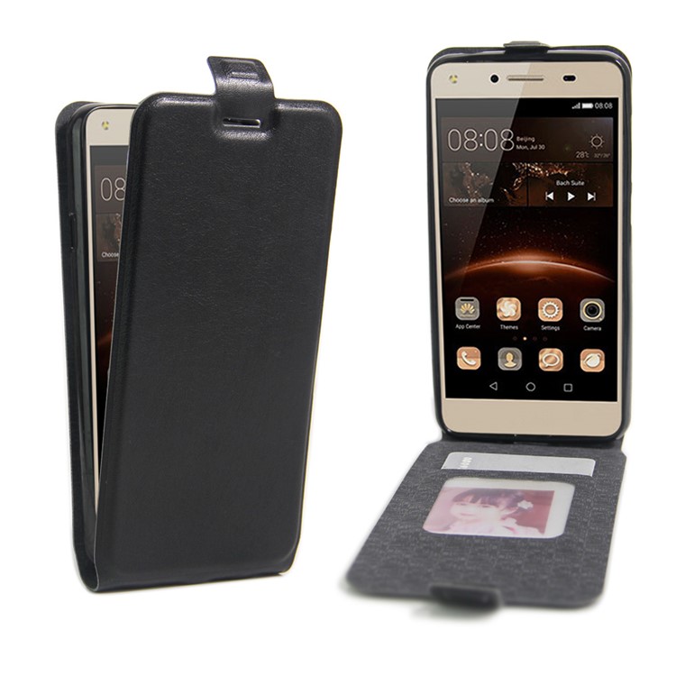 Crazy Horse Vertical Leather Card Holder Case for Huawei Y5II / Y5 II - Black-1