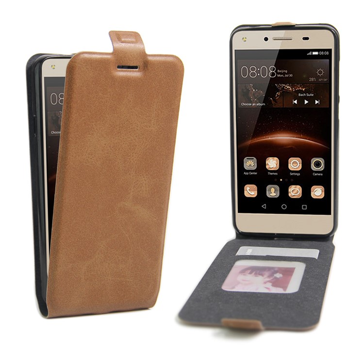 Crazy Horse Vertical Leather Card Holder Case for Huawei Y5II / Y5 II - Brown-1