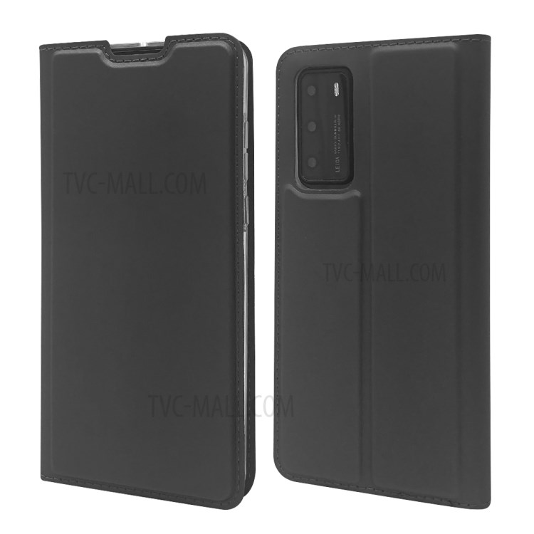 Magnetic Adsorption Stand Leather Card Holder Case for Huawei P40 - Black-1