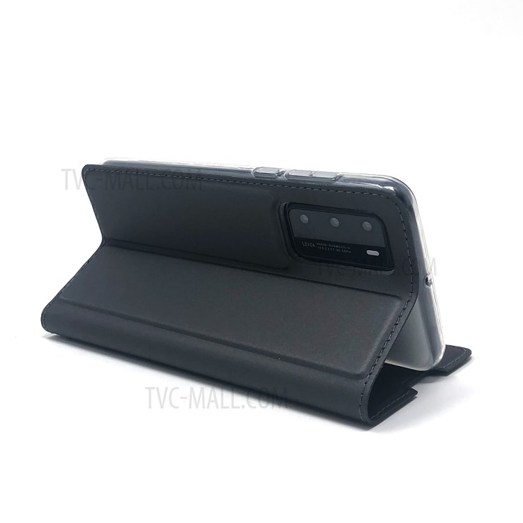 Magnetic Adsorption Stand Leather Card Holder Case for Huawei P40 - Black-6