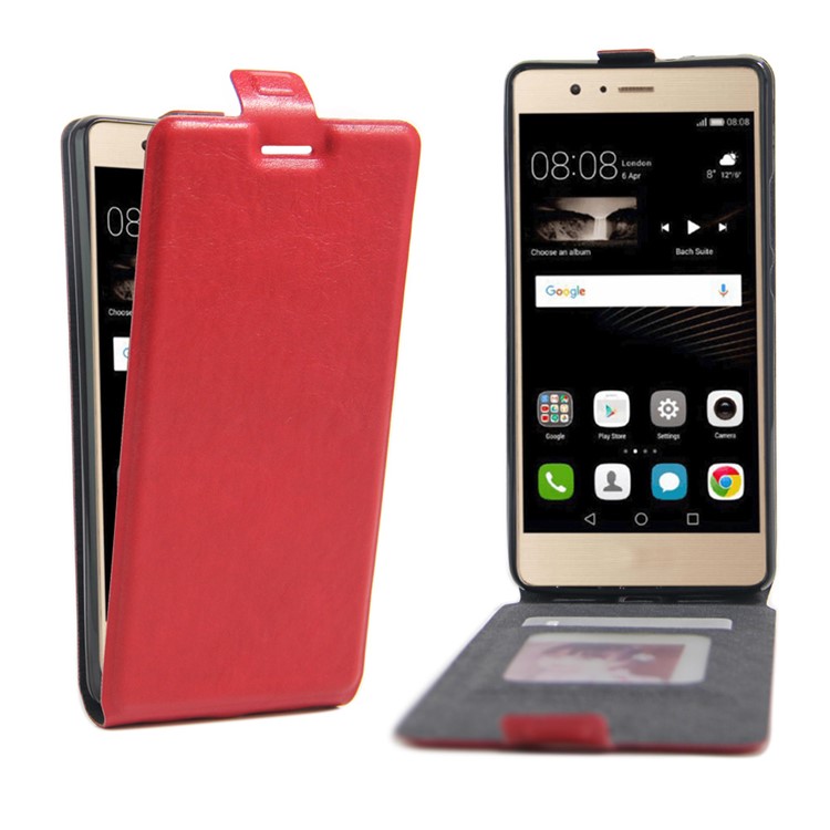 Crazy Horse Vertical Flip Leather Shell for Huawei P9 Lite/G9 Lite with Card Slot - Red-1