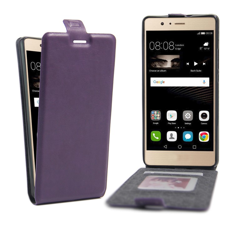 Crazy Horse Vertical Flip Leather Phone Shell for Huawei P9 Lite/G9 Lite with Card Slot - Purple-1