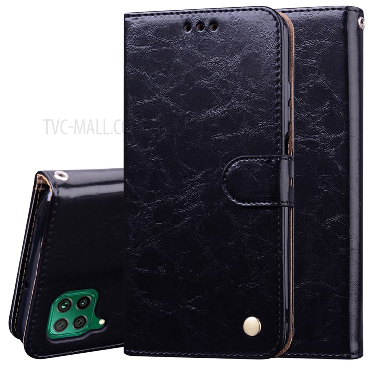 Oil Wax PU Leather Business Style Cover Phone Case for Huawei P40 lite/nova 6 SE/Nova 7i - Black-1