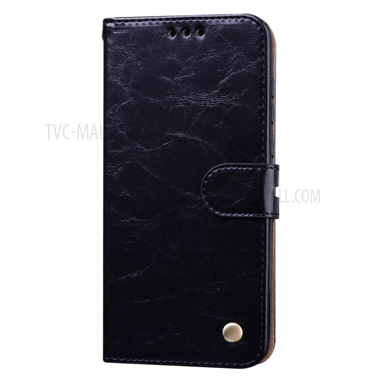 Oil Wax PU Leather Wallet Stand Business Style Mobile Phone Cover for Huawei P40 - Black-2