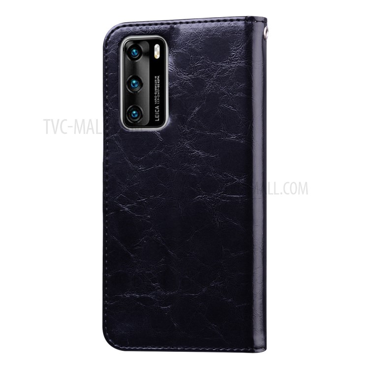 Oil Wax PU Leather Wallet Stand Business Style Mobile Phone Cover for Huawei P40 - Black-3