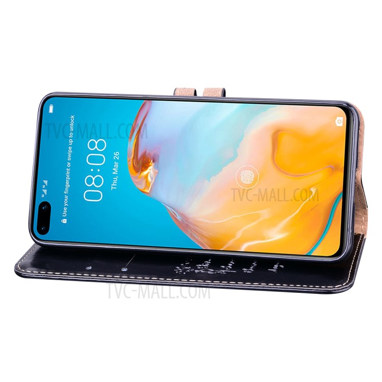 Oil Wax PU Leather Wallet Stand Business Style Mobile Phone Cover for Huawei P40 - Black-5