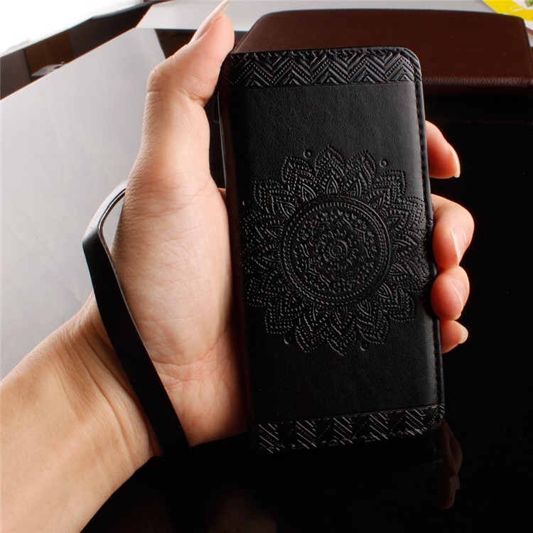 Embossed Floral Leather Wallet Stand Case for Huawei Ascend P8 Lite - Black-12