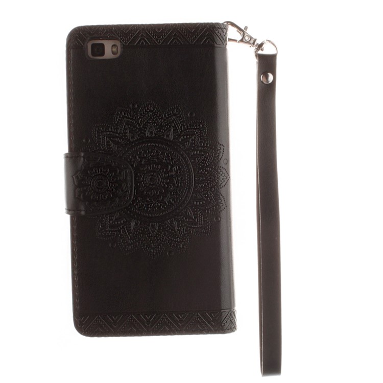 Embossed Floral Leather Wallet Stand Case for Huawei Ascend P8 Lite - Black-2
