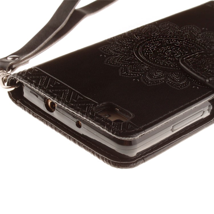 Embossed Floral Leather Wallet Stand Case for Huawei Ascend P8 Lite - Black-4