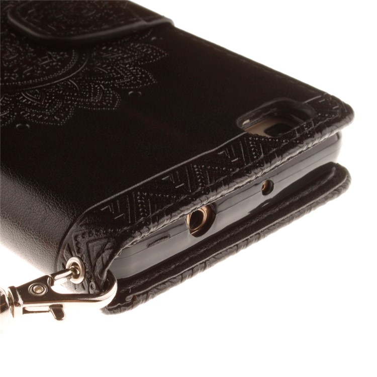 Embossed Floral Leather Wallet Stand Case for Huawei Ascend P8 Lite - Black-5