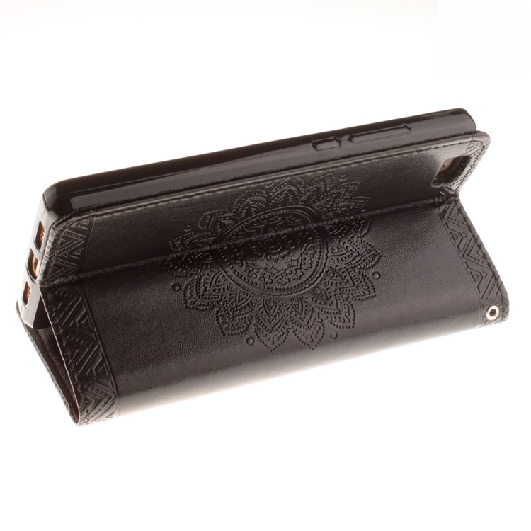 Embossed Floral Leather Wallet Stand Case for Huawei Ascend P8 Lite - Black-6
