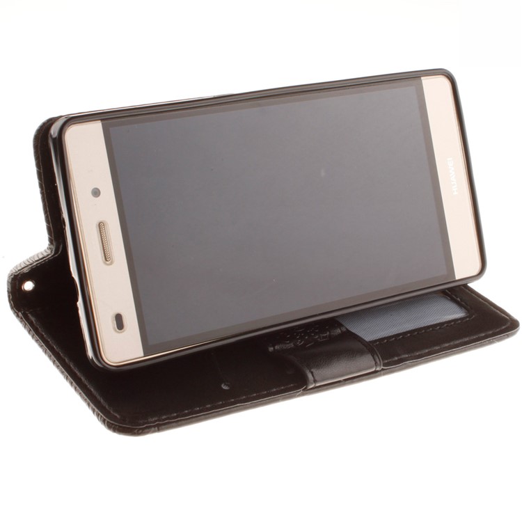 Embossed Floral Leather Wallet Stand Case for Huawei Ascend P8 Lite - Black-7