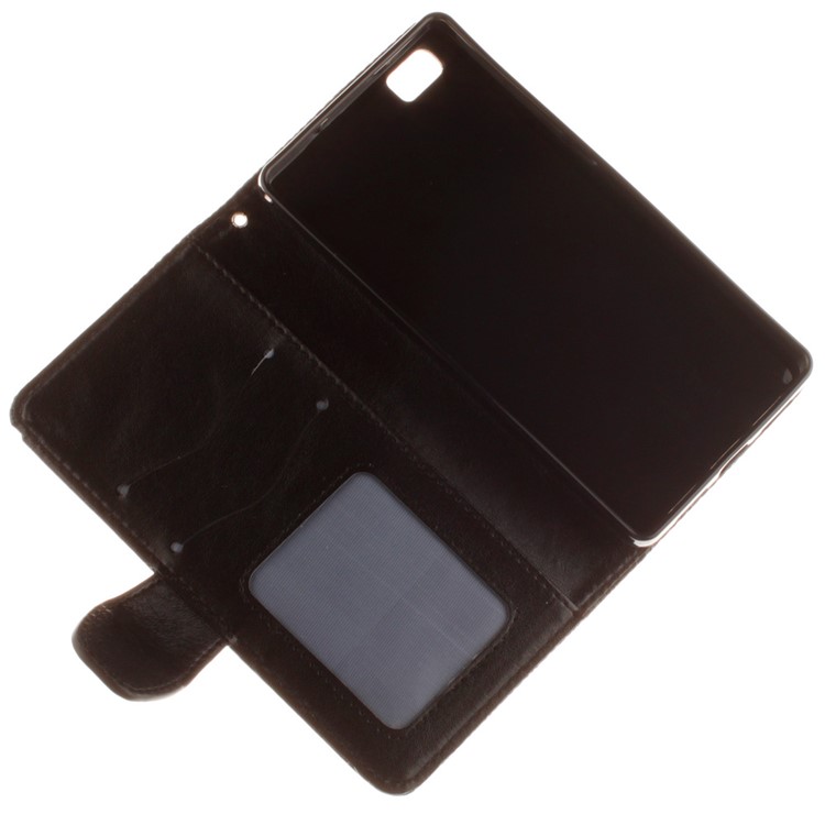 Embossed Floral Leather Wallet Stand Case for Huawei Ascend P8 Lite - Black-9