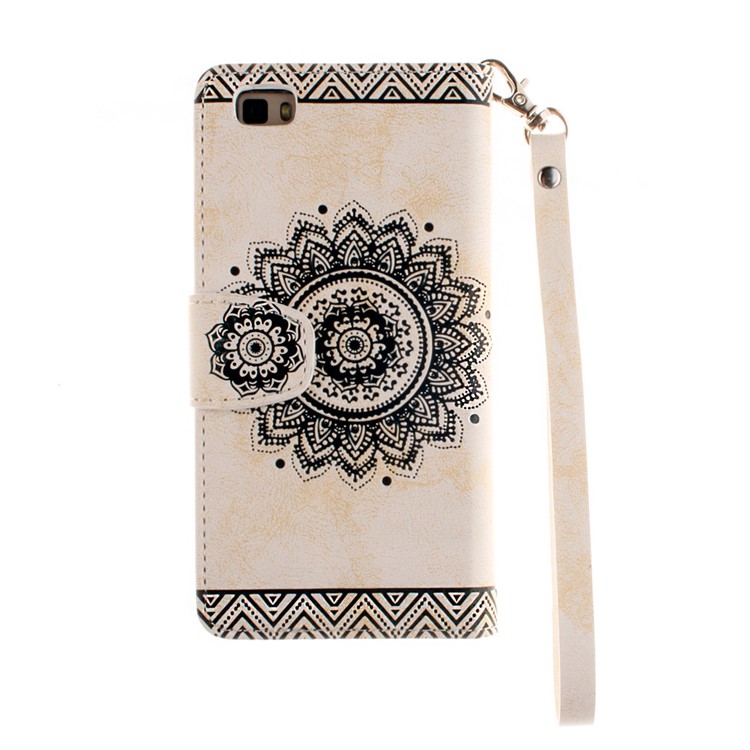 Embossed Floral Leather Wallet Stand Cover for Huawei Ascend P8 Lite - Beige-3