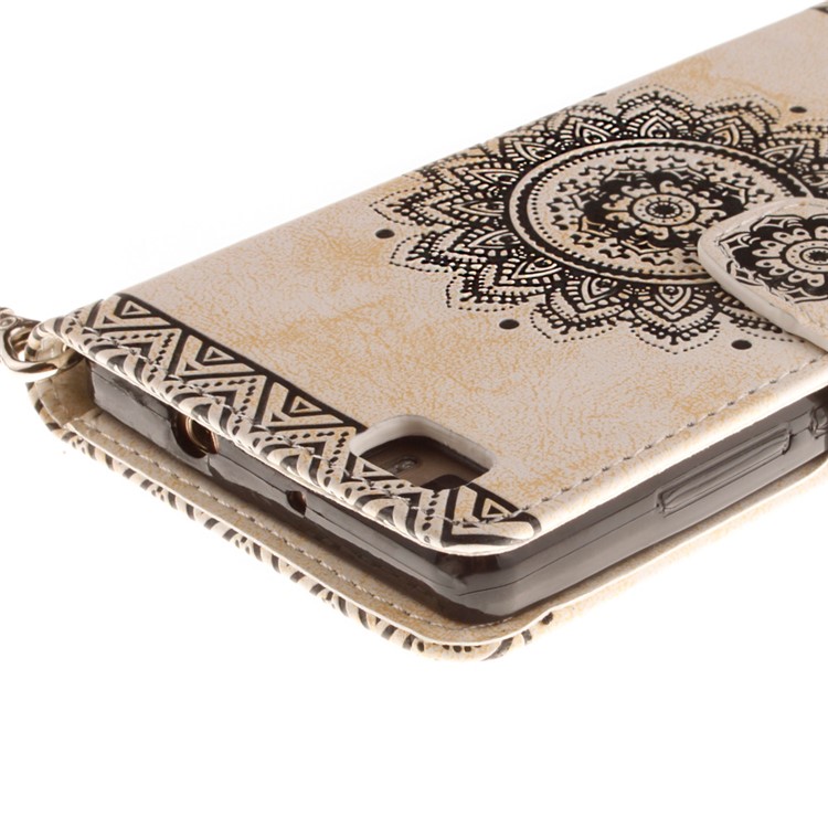 Embossed Floral Leather Wallet Stand Cover for Huawei Ascend P8 Lite - Beige-5