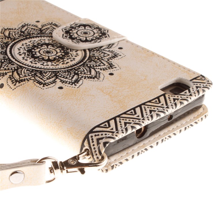 Embossed Floral Leather Wallet Stand Cover for Huawei Ascend P8 Lite - Beige-6