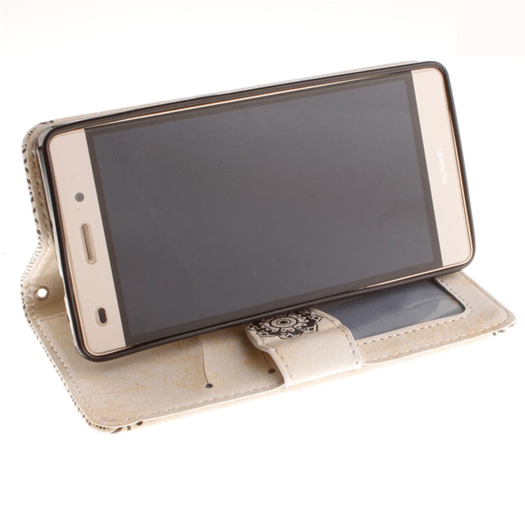 Embossed Floral Leather Wallet Stand Cover for Huawei Ascend P8 Lite - Beige-8