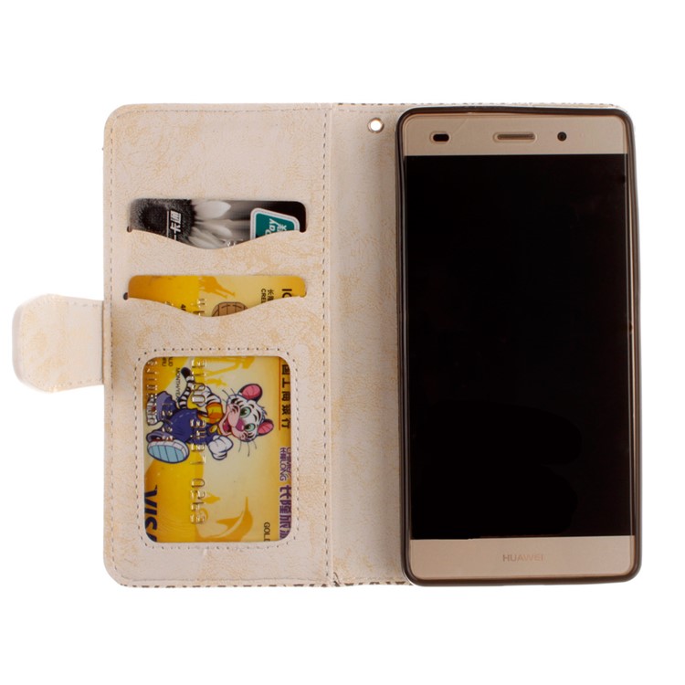 Embossed Floral Leather Wallet Stand Cover for Huawei Ascend P8 Lite - Beige-9