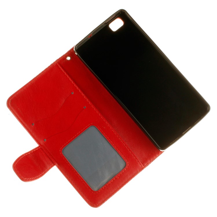 Embossed Floral Leather Wallet Stand Shell for Huawei Ascend P8 Lite - Red-10