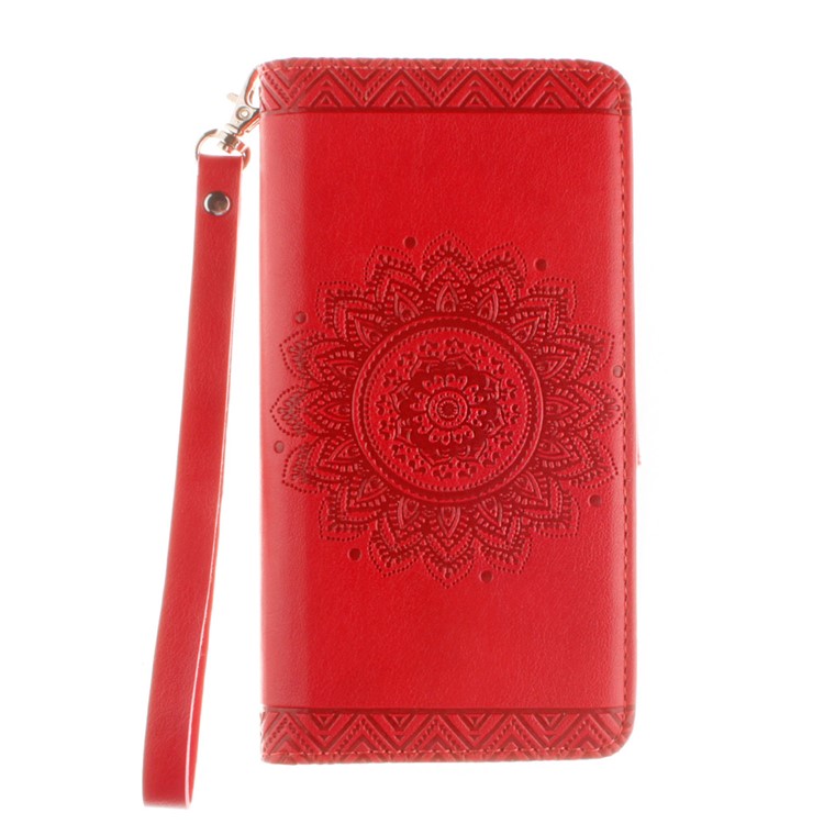 Embossed Floral Leather Wallet Stand Shell for Huawei Ascend P8 Lite - Red-2