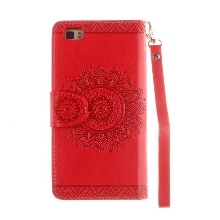 Embossed Floral Leather Wallet Stand Shell for Huawei Ascend P8 Lite - Red-3
