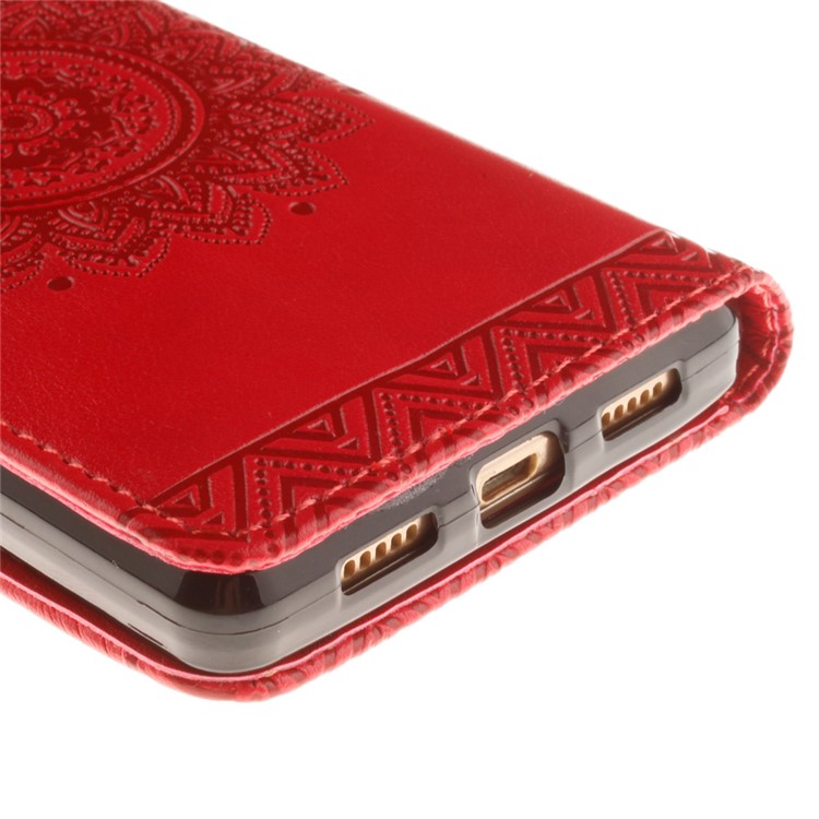 Embossed Floral Leather Wallet Stand Shell for Huawei Ascend P8 Lite - Red-4