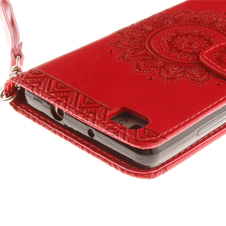 Embossed Floral Leather Wallet Stand Shell for Huawei Ascend P8 Lite - Red-5