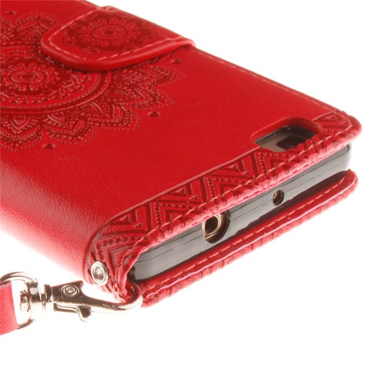 Embossed Floral Leather Wallet Stand Shell for Huawei Ascend P8 Lite - Red-6