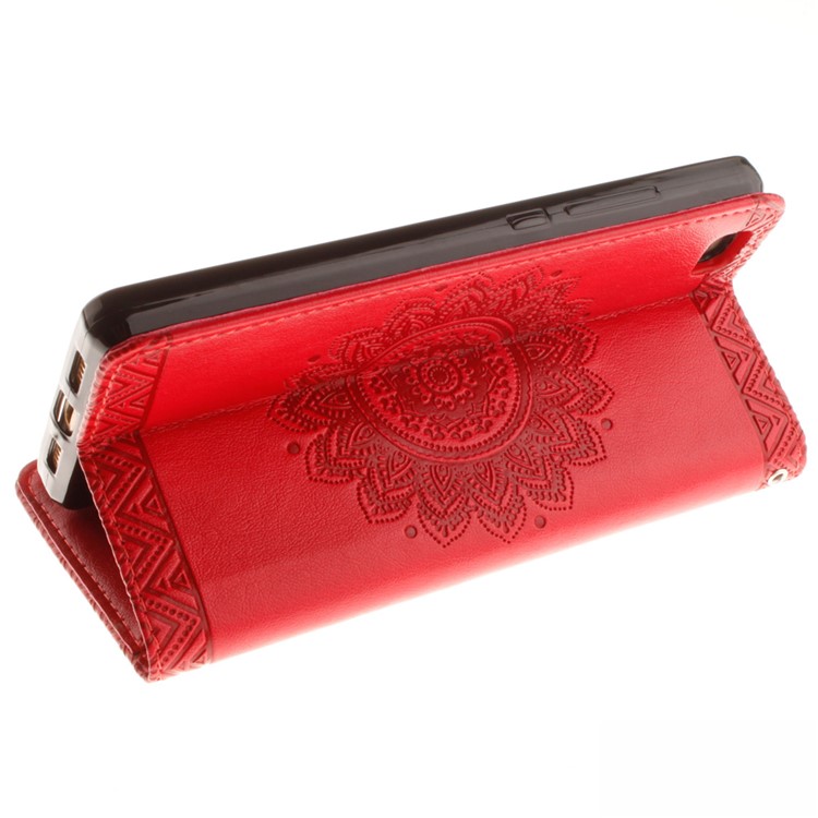 Embossed Floral Leather Wallet Stand Shell for Huawei Ascend P8 Lite - Red-7
